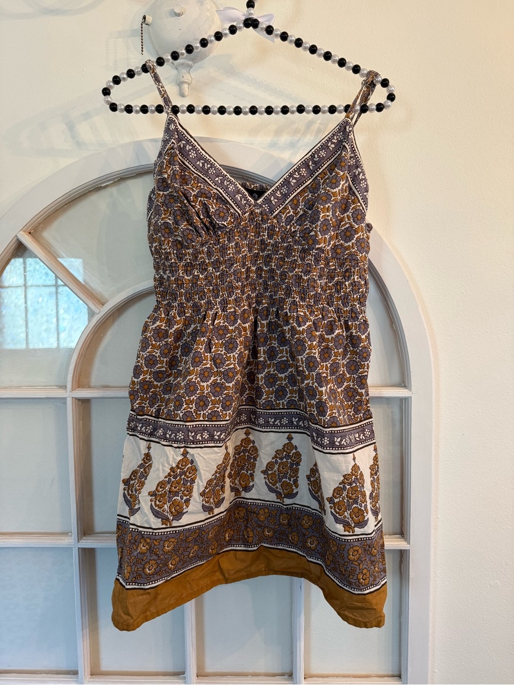 ANGIE Bohemian Floral Printed Cami Mini Dress Top / Smocked Bodice / Size Medium